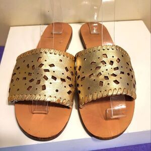 Jack Rogers "Delilah" Gold Perforated Leather Slide Sandals sz.8 Ret. $128
